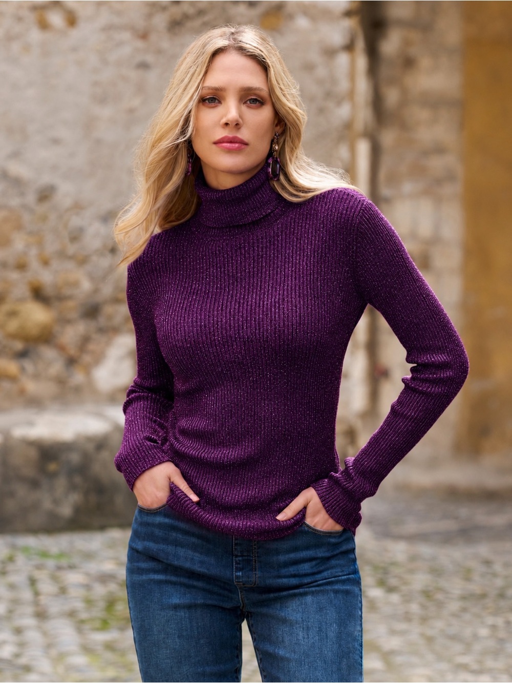 Purple Sparkle Turtleneck Sweater size L
